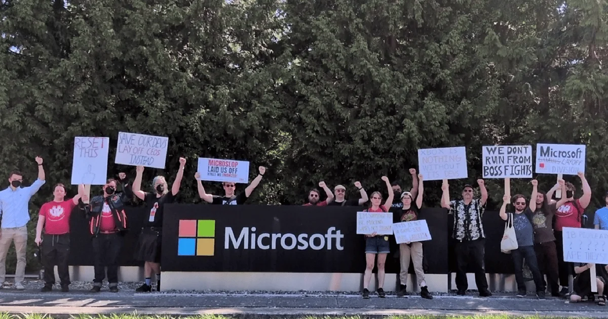 Hundreds of union workers rally across North America to protest Xbox layoffs